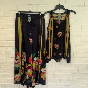 Johnny Was two piece sleeveless top size XS with flare pants size small